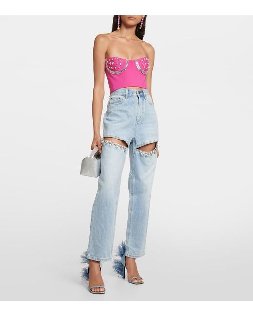 Area Blue X Sergio Rossi Amazona Feather-Trimmed Denim Sandals