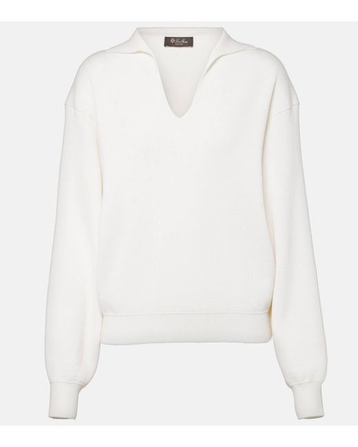 Loro Piana White Tazawa Cotton Polo Sweater