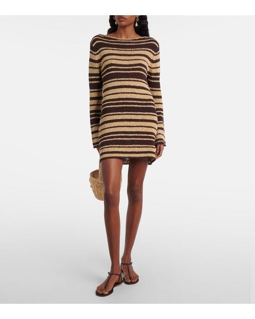 Faithfull The Brand Brown Micah Striped Cotton-Blend Minidress