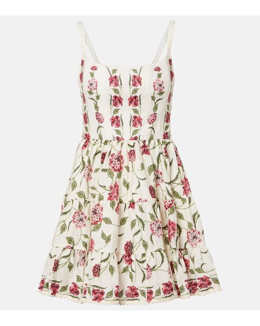 Vestido Corto Granadilla De Lino Floral Agua Bendita de color White