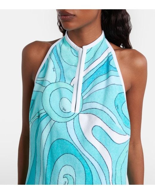 Emilio Pucci Blue Iride Halterneck Cotton Terry Minidress