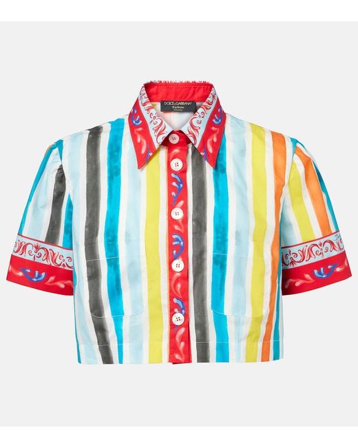 Dolce & Gabbana Blue Striped Cropped Cotton Top