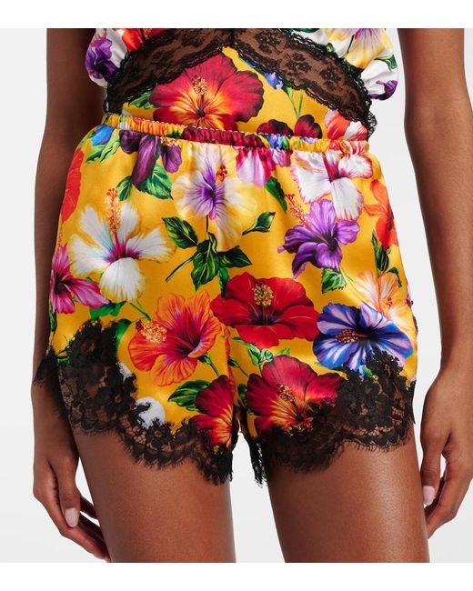 Dolce & Gabbana Multicolor Floral Lace-Trimmed Silk-Blend Shorts