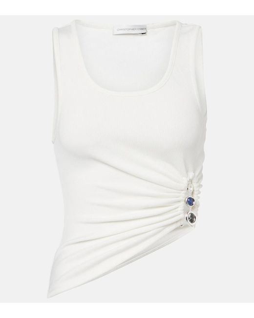 Christopher Esber White Droplet Crystal Embellished Ruched Tank Top