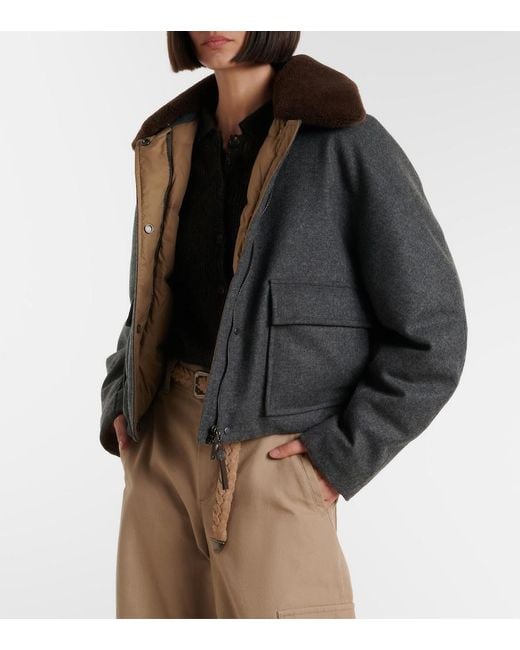 Brunello Cucinelli Black Shearling-Trimmed Alpaca-Blend Down Jacket