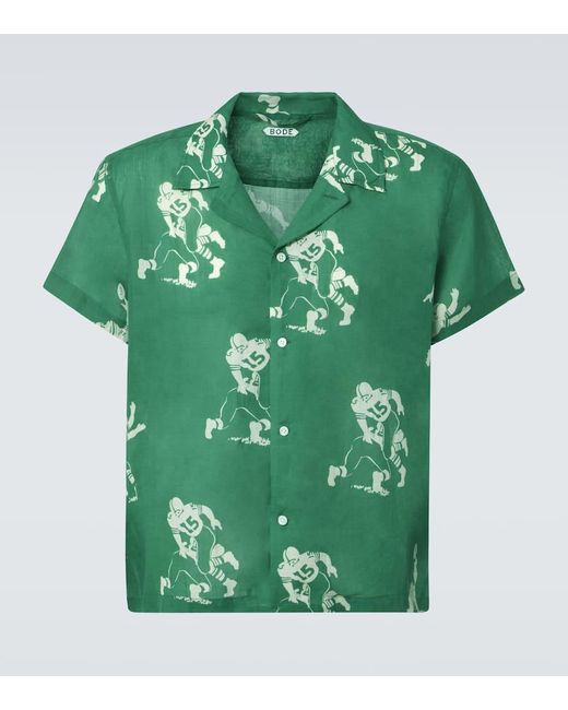 Bode Green Football Silhouette Linen Shirt for men
