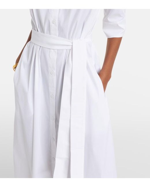 Max Mara White Cognac Cotton-Blend Midi Dress