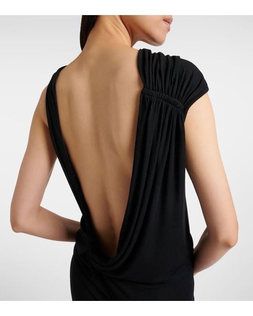 Rick Owens Black Eva Draped Jersey Maxi Dress
