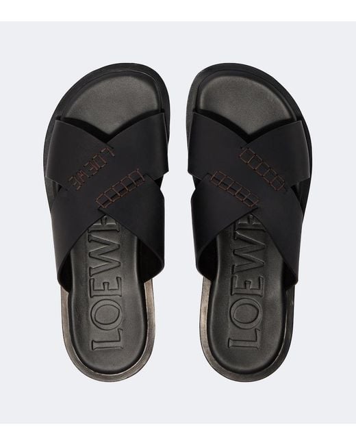 Loewe Black Paula's Ibiza Flex Leather Sandals for men