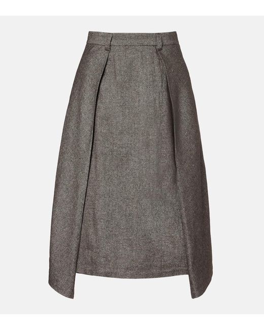 Brunello Cucinelli Gray Wool And Linen-Blend Midi Skirt