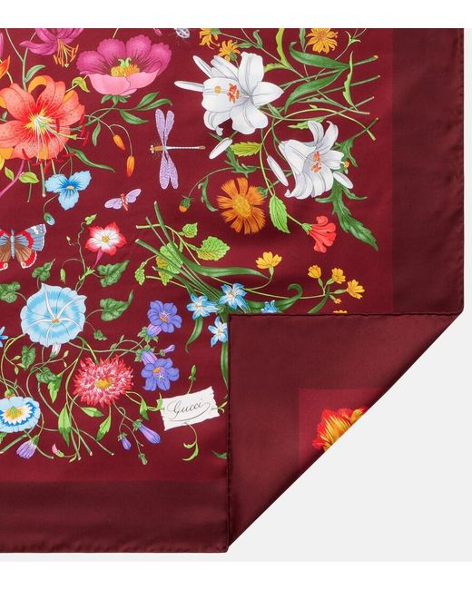 Gucci Red Printed Flora Silk Twill Carré