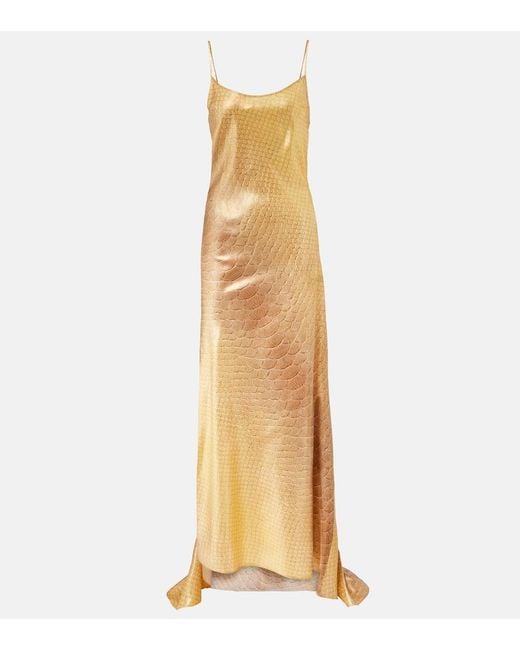Roberto Cavalli Metallic Snake-Print Silk Gown