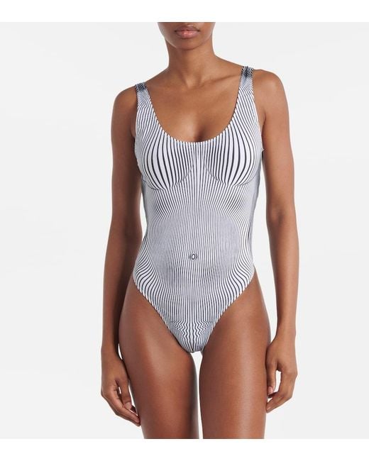 Jean Paul Gaultier Blue Pinstripe Body Morphing Swimsuit