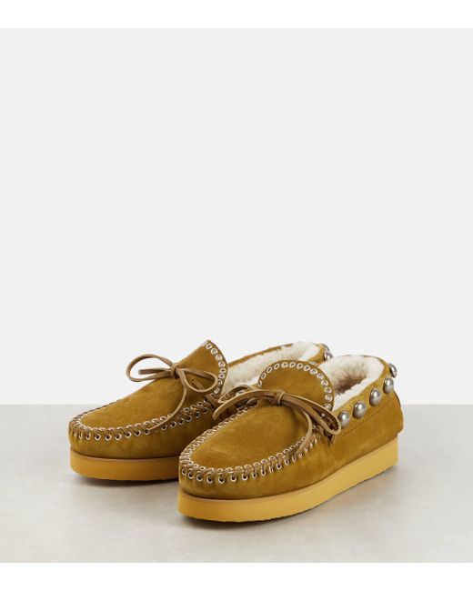Isabel Marant Yellow Forley Shearling-lined Suede Moccasins