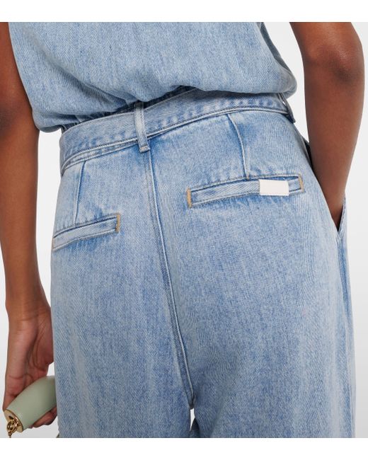 7 For All Mankind Blue Pleated Denim Jumpsuit