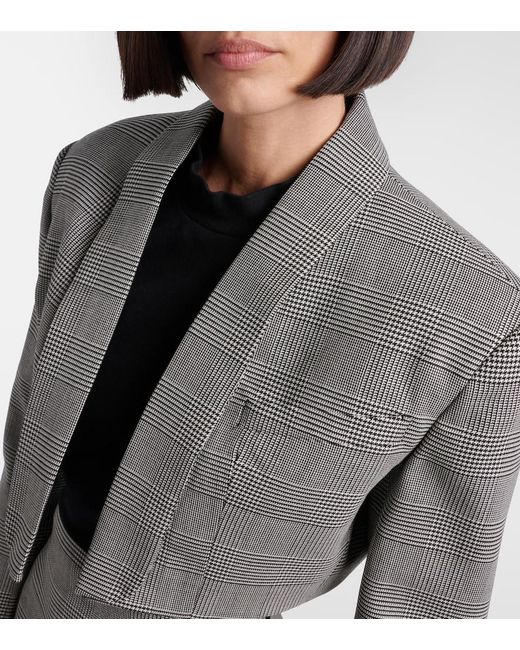 Balmain Gray Houndstooth Cropped Wool-Blend Blazer