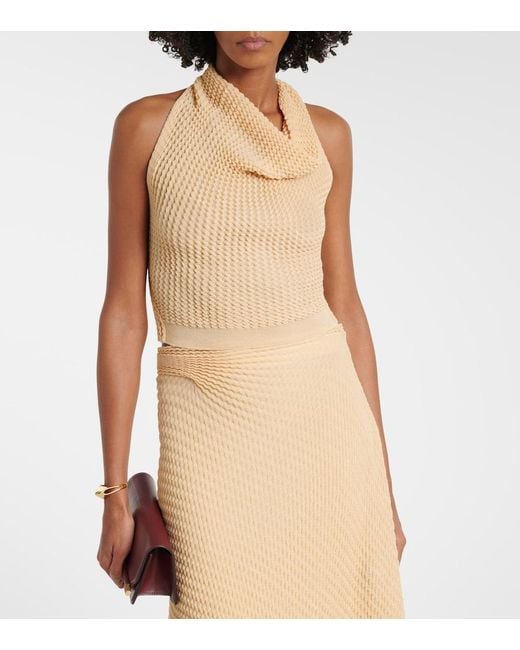 Victoria Beckham Natural Draped Knitted Cotton-Blend Crop Top