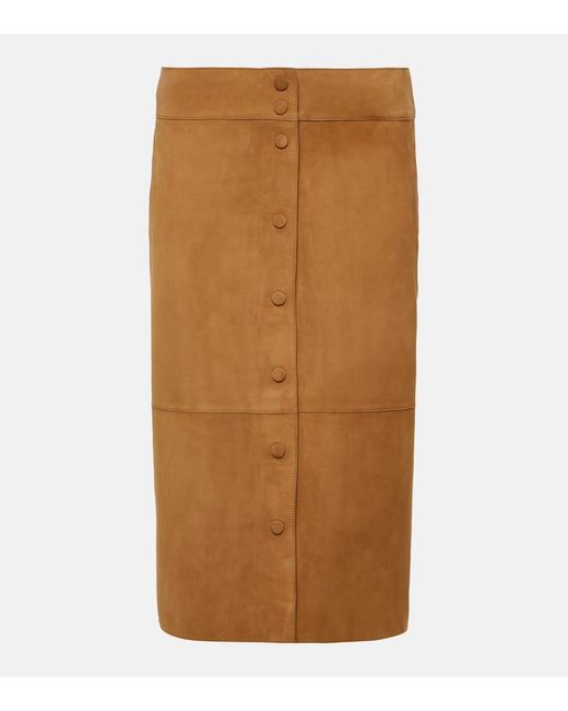 Yves Salomon Brown High-rise Leather Midi Skirt