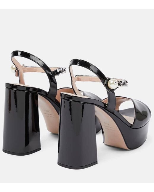 Miu Miu Black Embellished Leather Platform Sandals