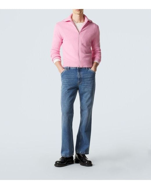 Jil Sander Pink Wool-Blend Zip-Up Sweater for men
