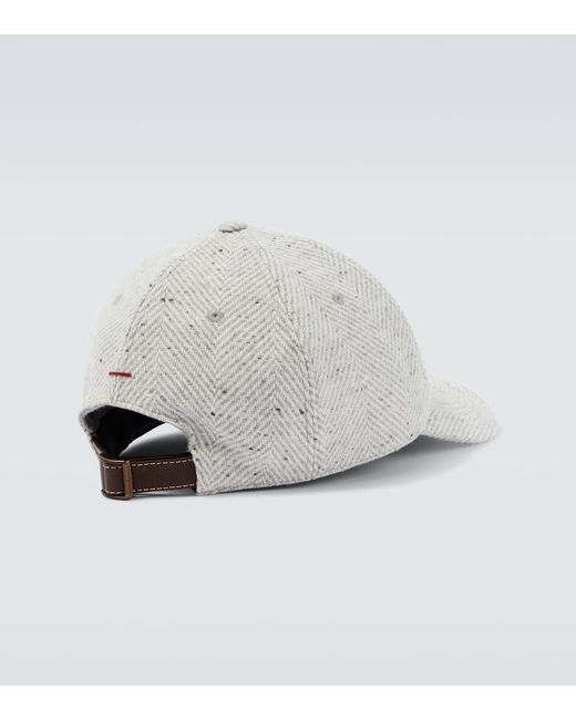 Brunello Cucinelli White Logo Wool And Cashmere Baseball Cap for men
