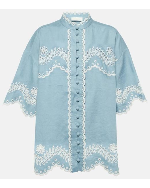 Camisa Junie de lino bordado Zimmermann de color Blue