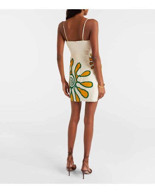 Cala De La Cruz White Lucca Printed Linen Minidress