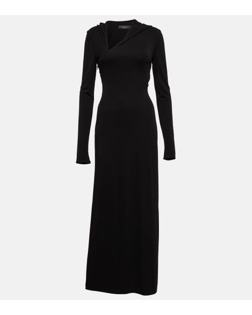 Versace Black Hooded Cutout Jersey Maxi Dress