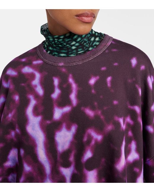 Dries Van Noten Purple Printed Draped Cotton Sweatshirt