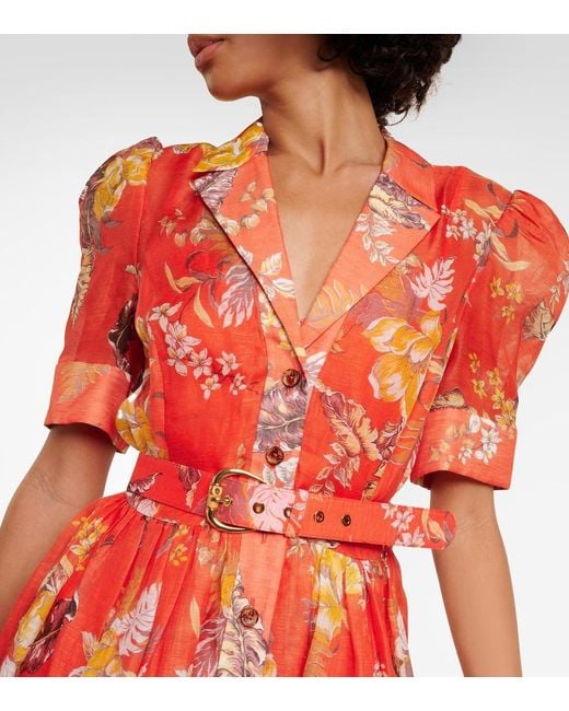 Zimmermann Red Matchmaker Linen And Silk Shirt Dress