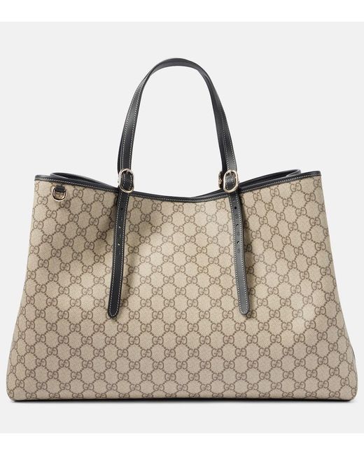 Gucci Natural Gg Canvas Large Leather-Trimmed Tote Bag