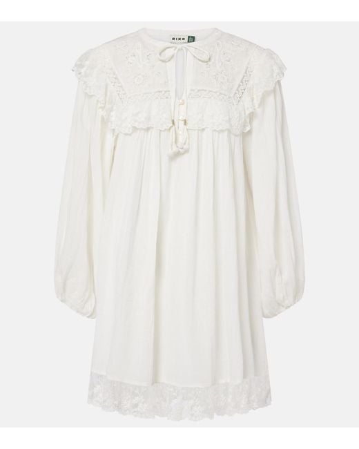 Rixo White Inez Embroidered Cotton Minidress