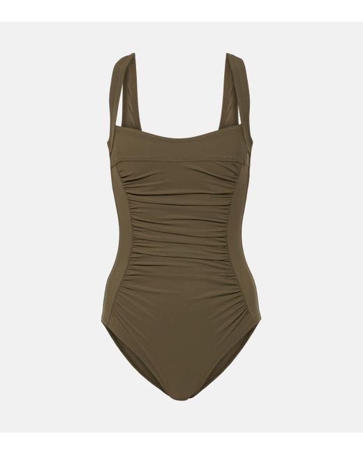 Karla Colletto Green Ruched Square-neck Swimsuit