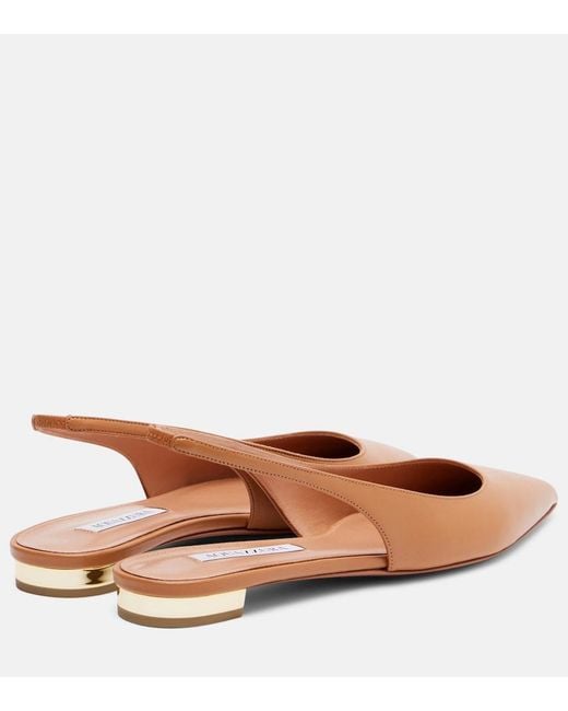 Aquazzura Brown Purist Leather Slingback Flats