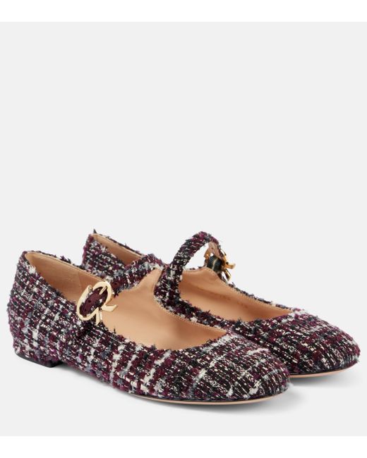 Gianvito Rossi Brown Mary Ribbon Boucle Mary Jane Flats