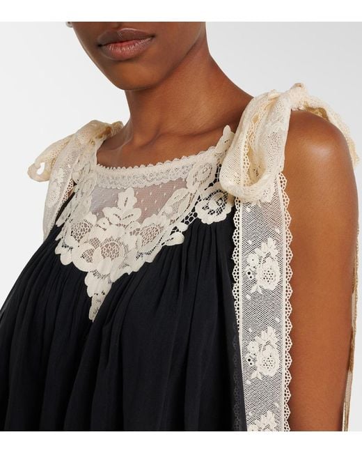 Zimmermann Black Roselight Lace-Trimmed Cotton And Silk Top