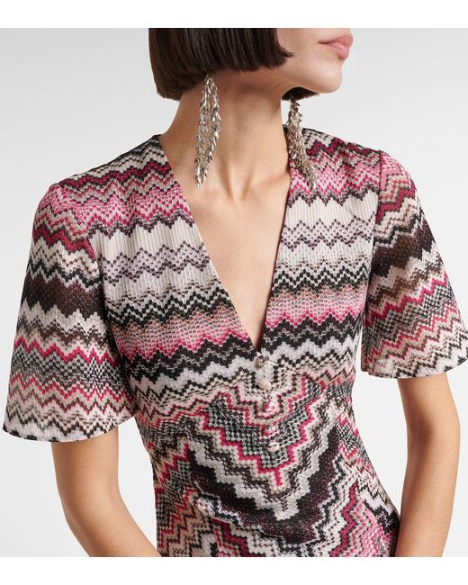 Missoni Purple Zigzag Lame Midi Dress