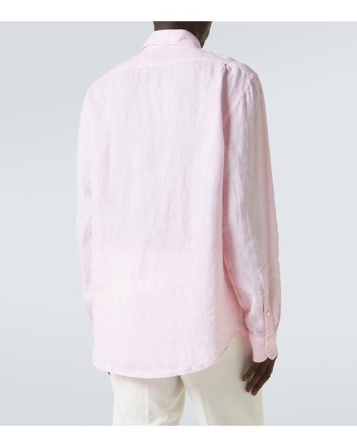 Ralph Lauren Pink Linen Oxford Shirt for men