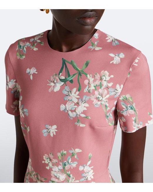 Erdem Pink Floral Asymmetric Floral Cady Midi Dress