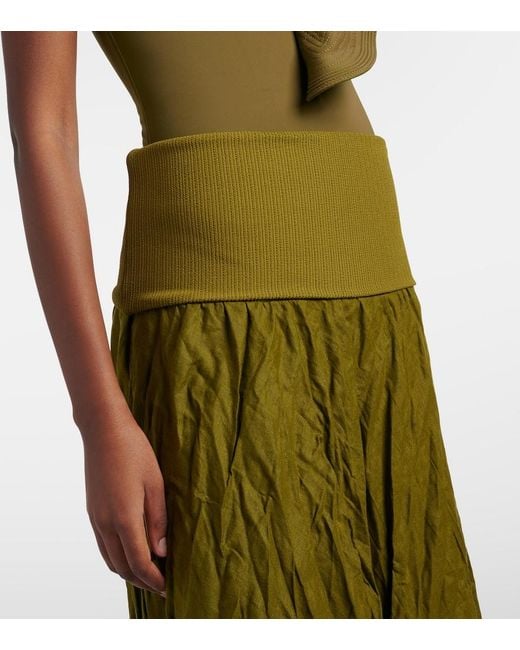 Johanna Ortiz Green Linen-Blend Maxi Skirt