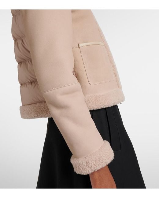 Moncler Natural Buis Shearling-Lined Suede Down Jacket
