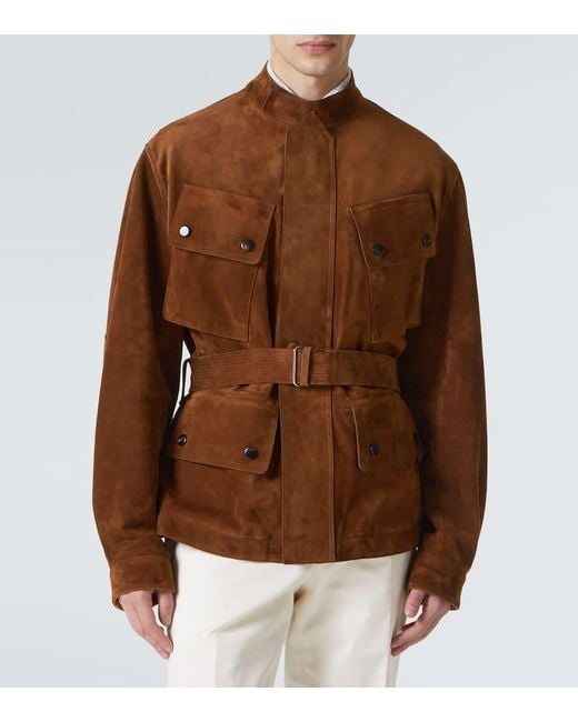 Dunhill Brown Belted Suede Field Jacket for men