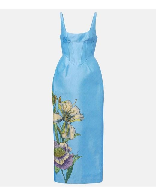 ALÉMAIS Blue Donata Floral Taffeta Bustier Dress