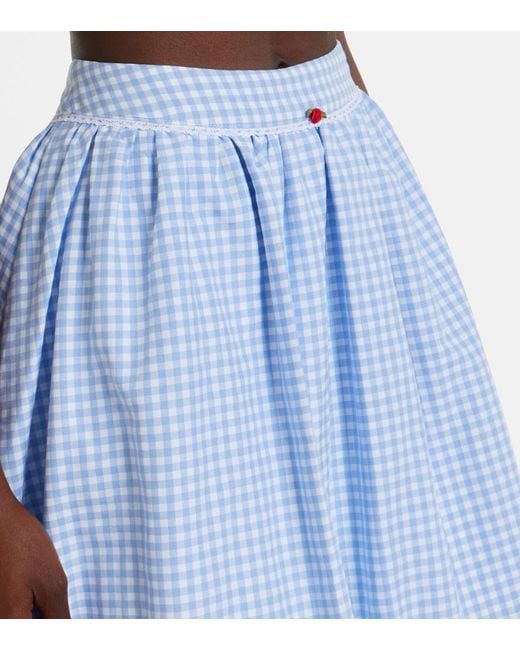 Bananhot Blue Alba Gingham Cotton Poplin Midi Skirt