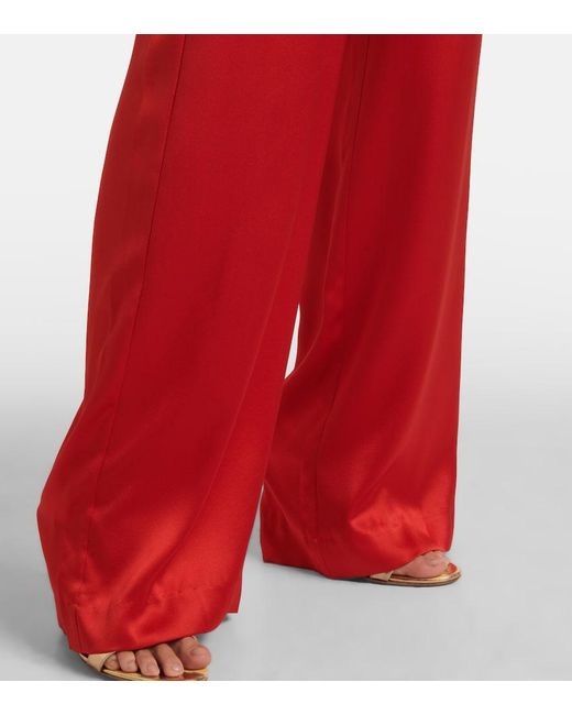 The Sei Red High-Rise Silk Satin Wide-Leg Pants