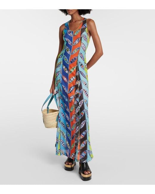 Emilio Pucci Blue Girandole Mesh Maxi Dress