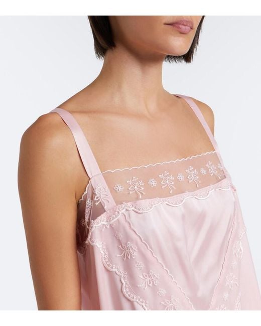 Simone Rocha Pink Lace-Trimmed Satin Slip Dress