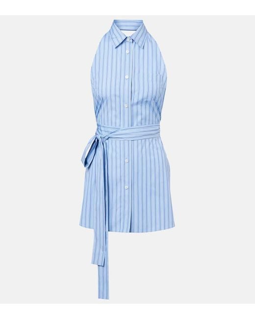 Vestido Corto De Algodon Con Cuello Halter Prada de color Blue