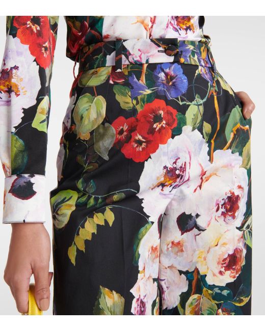 Pantalon ample en coton melange a fleurs Dolce & Gabbana en coloris White