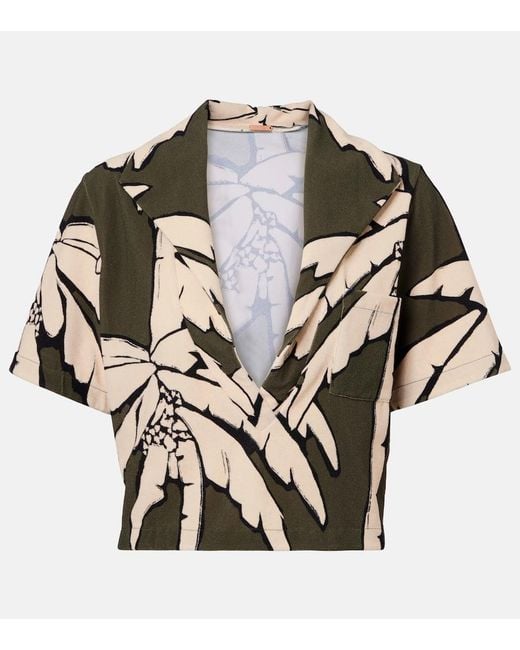 Johanna Ortiz Green Cropped Printed Terry Shirt